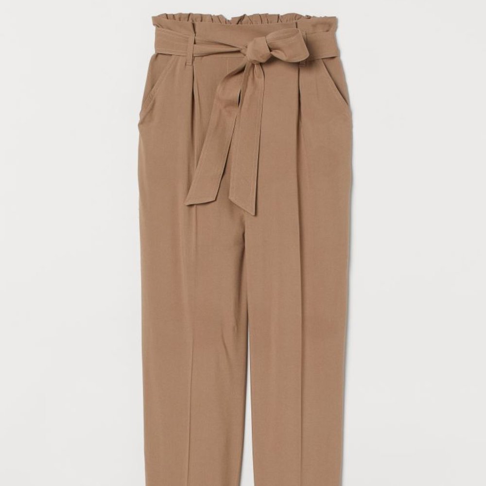 H&M Paperbag Tie Pants Trousers in Light Brown US6